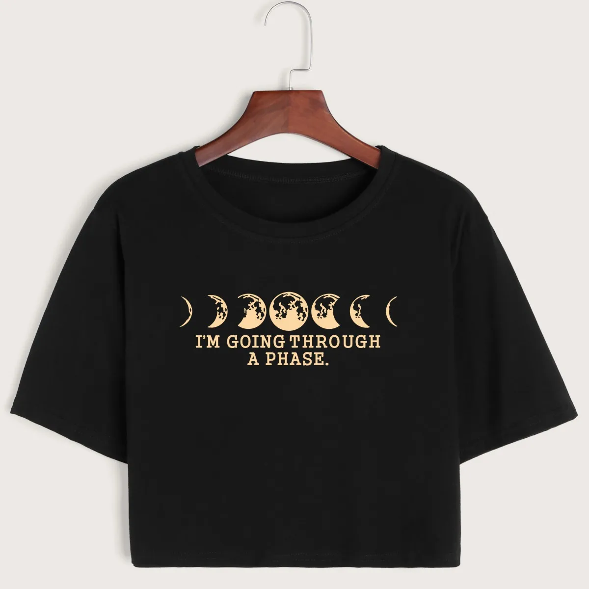 

Moon Phases I'm Just Going Through A Phase Womens Crop Shirt Cropped T-Shirt Crop Top Tee Summer Short Sleeve Cotton Tops Shirts