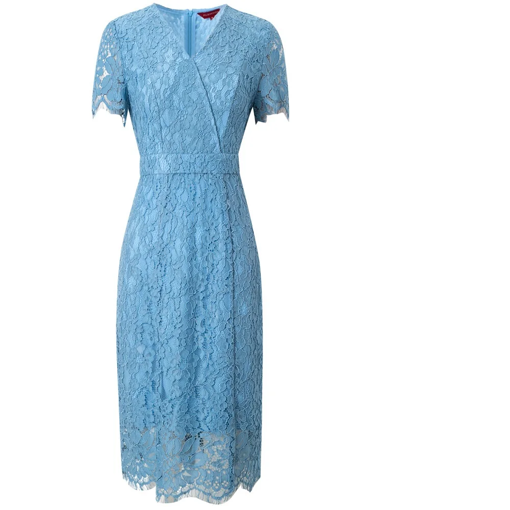 

Slim lady dress style 2021 New Short sleeve V-Neck dresses Solid Women Clothing Vintage Party Work Pencil Lace Celebrities Dress