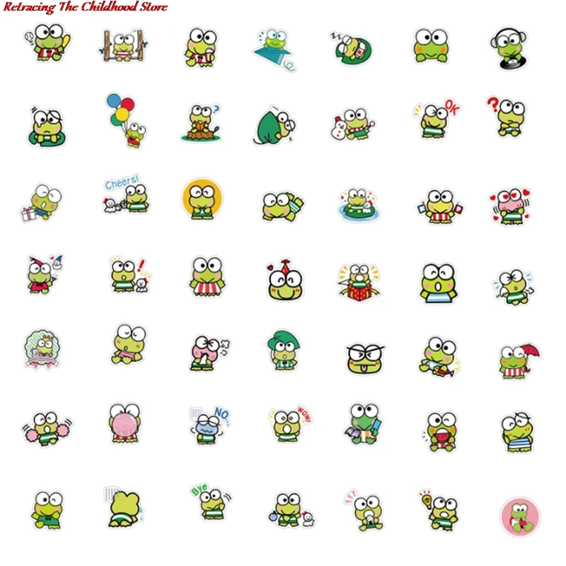 Pegatinas de Keroppi de rana de ojo grande para beb&eacute; y ni&ntilde;o, juguete cl&aacute;sico DIY para bicicleta, equipaje de viaje, guitarra, calcoman&iacute;as de PVC impermeables, 100 Uds.-1