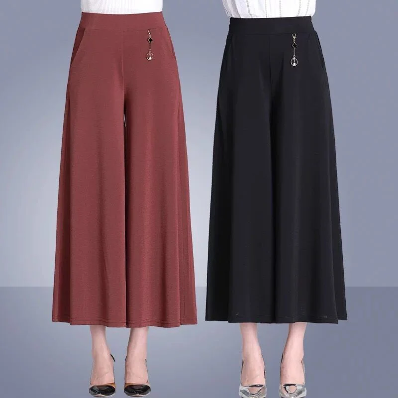 

High Elastic Waist Black Wide Leg Trousers New Loose Fit Pants Women Fashion Spring Summer KK0161