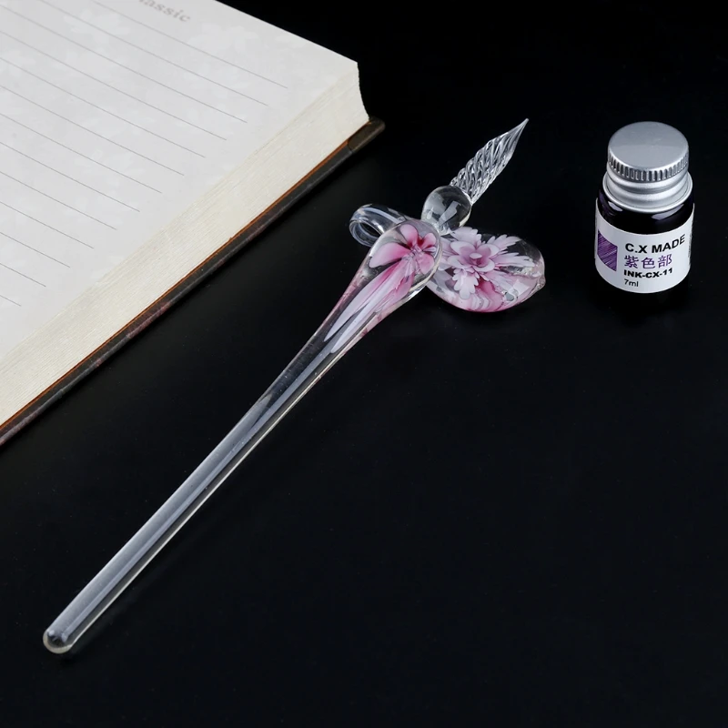 

Vintage Handmade Art Elegant Crystal Floral Glass Dip Pen Sign Ink Pens Gift