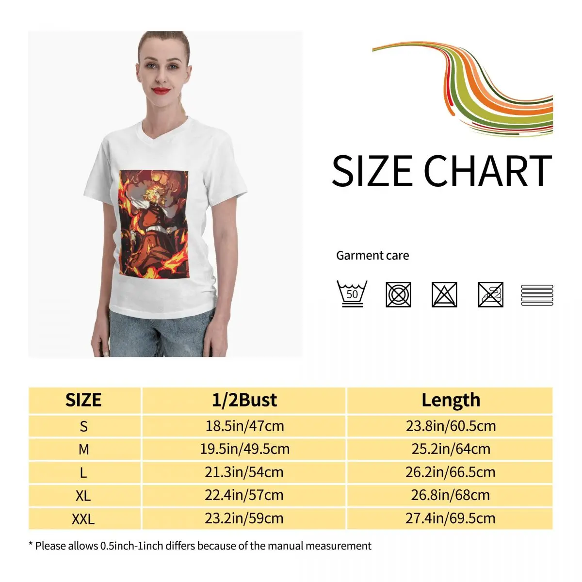 

Anime Fans Kamado Tanjirou 17 womens Tee durability V-neck T-shirt with short sleeves