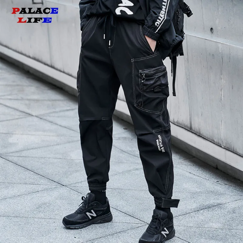 

Брюки-карго мужские с карманами, модные уличные штаны в стиле Харадзюку, черные спортивные джоггеры, повседневные брюки-султанки со множеством карманов