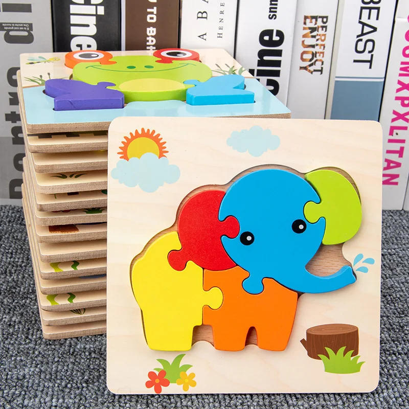 

Baby Toys Wooden 3d Puzzle Tangram Shapes Learning Cartoon Animal Intelligence Jigsaw Puzzle Toys for Children Educational B001