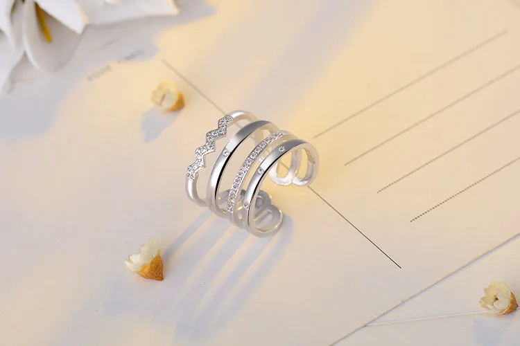 Женское многослойное кольцо из серебра 925 пробы с кристаллами|Кольца| |