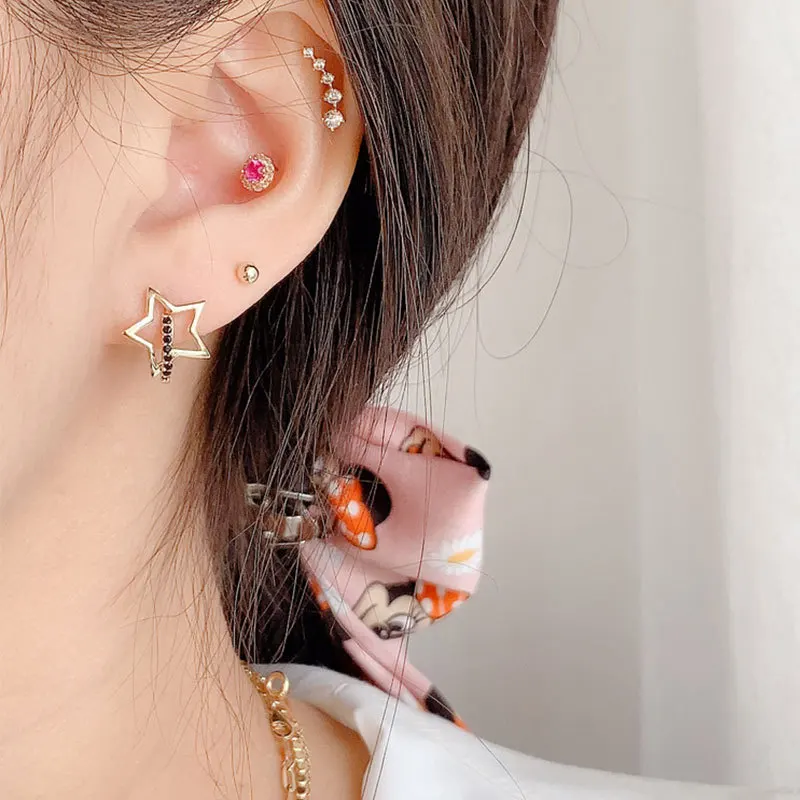 Реальные 925 стерлингового серебра серьги в форме полой звезды черный круглый