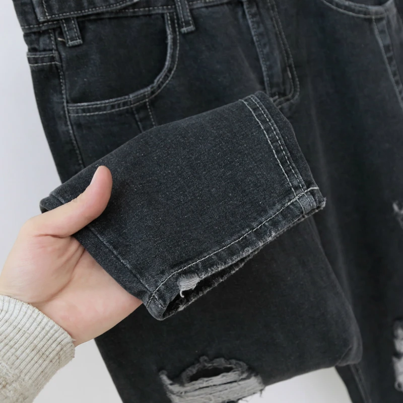 Женские джинсовые брюки-султанки с завышенной талией свободные дырками