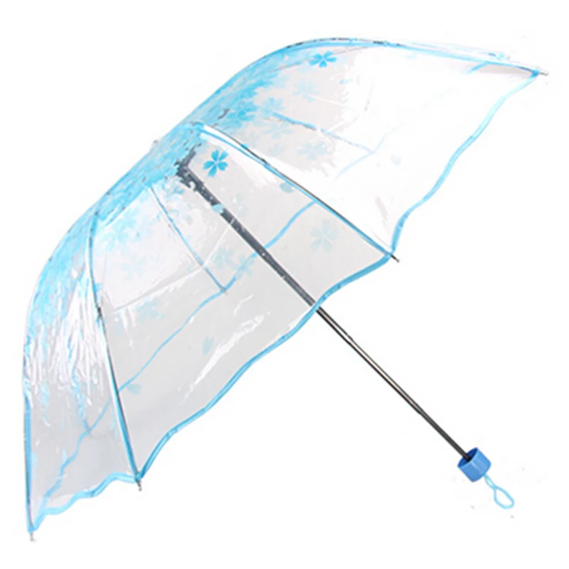 

3 fold Umbrella Transparent Cherry Mushroom Blossom Folding Umbrella Windproof Half Automatic girls umbrellas 50Ry019