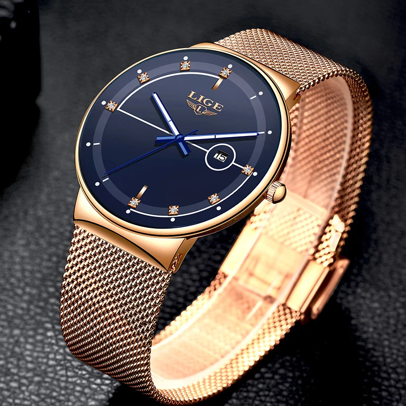 Часы наручные LIGE Мужские кварцевые ультратонкие модные брендовые Роскошные