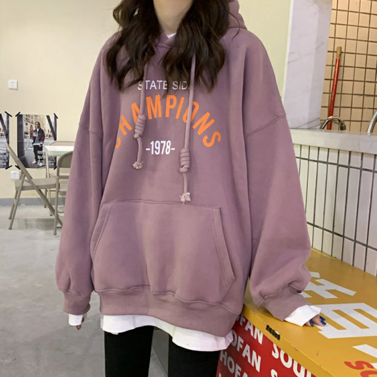 2020 Autumn Plush Pullovers Hoodies Women Warm Sweatshirt Letters Print Long Sleeve Female Womens Loose Casual Woman Tops