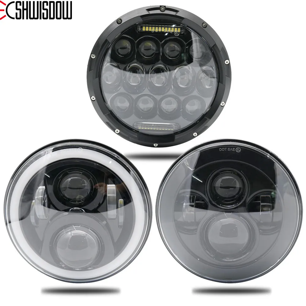 Motorcycle 7 Inch H4 LED Headlight With Angle Eyes 7" Round Headlamp Hi/Lo Beam For Lada 4x4 Urban Niva Suzuki |