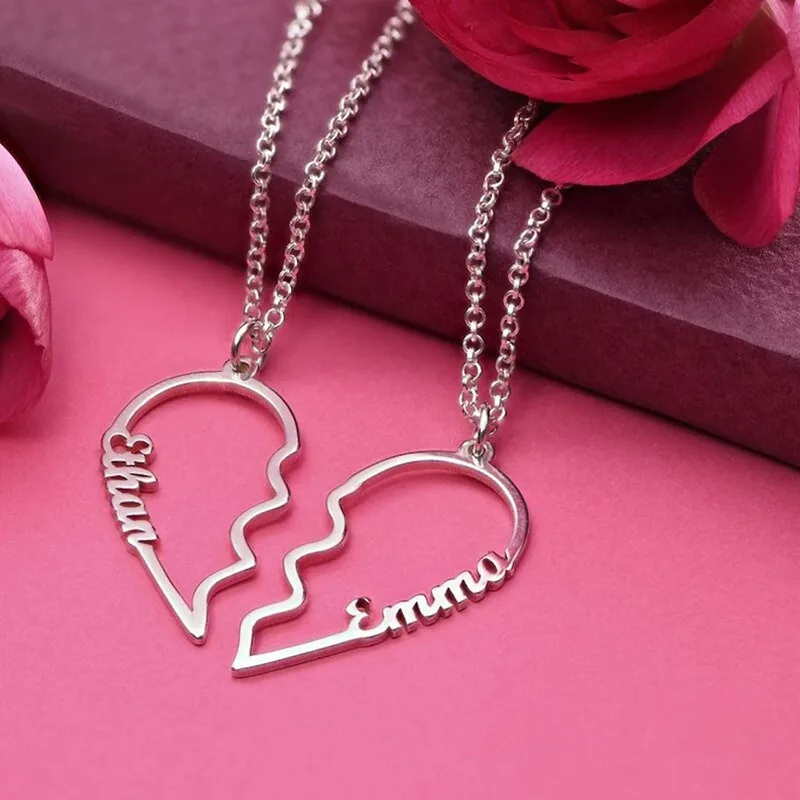 

Personalized Double Name Necklaces Couple Stainless Steel Heart Customized Nameplate Pendant Choker Jewelry Valentine's Day Gift