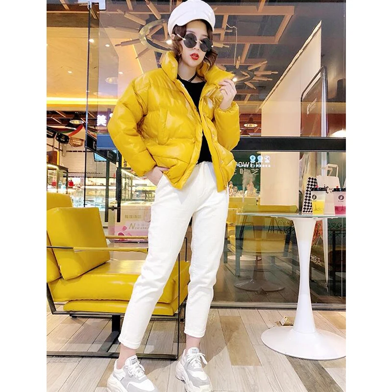 2019 глянцевый Зимний пуховик с хлопковой подкладкой для женщин Плотная яркая