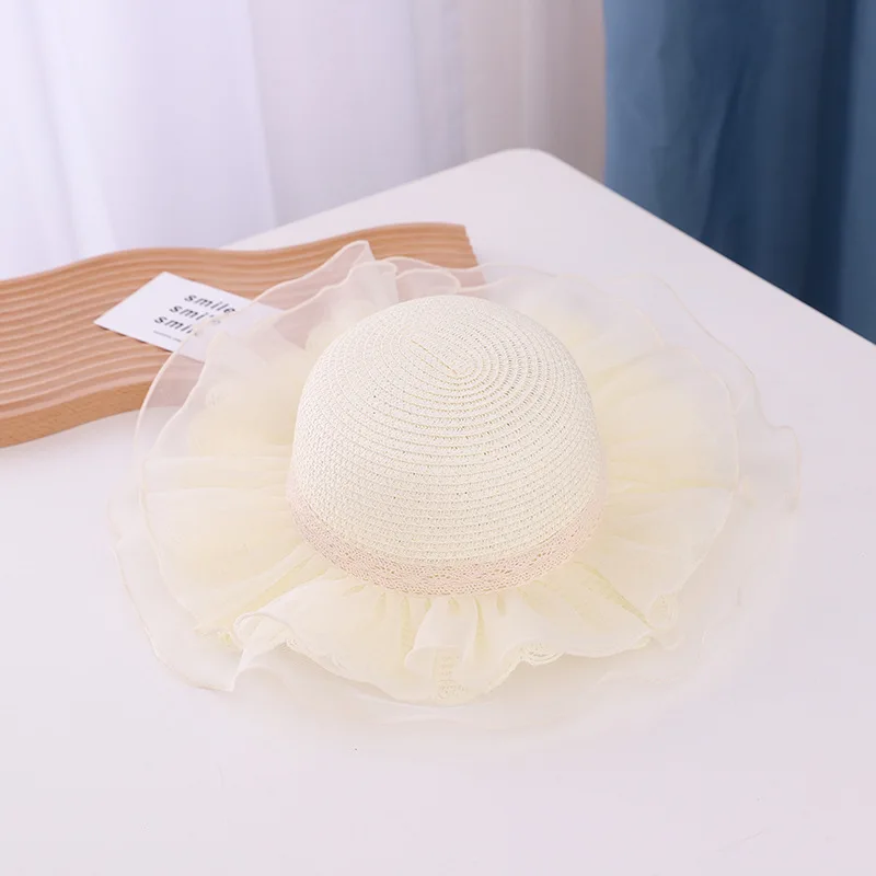 

2021 Girl Lace Straw Sun Hat Summer Hat Wave Side Big Brim Mom Kids Bonnet Princess Outdoor Beach Photography Props