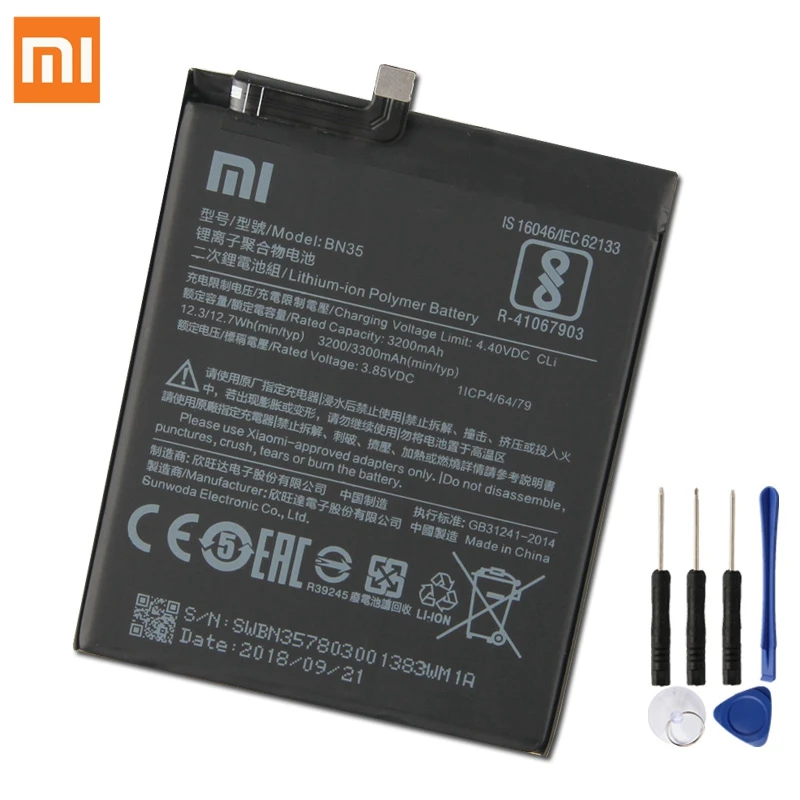 Xiao mi сменный аккумулятор BN35 для Xiaomi mi Red mi 5 5," Redrice подлинный аккумулятор для телефона 3300 мАч