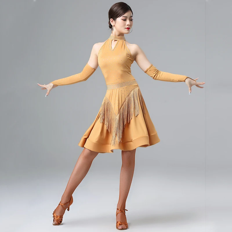 Платье для латинских танцев костюм стразы платье танцевальная юбка с бахромой