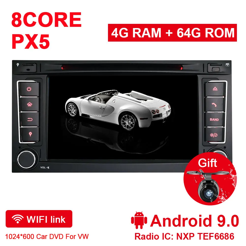 Eunavi 2 Din Android 9 автомобильный dvd-плеер gps Navi для VW/Volkswagen/Touareg/Transporter T5 с Canbus Wifi стерео радио FM DSP RDS - Цвет: PX5 4G RAM 64G ROM