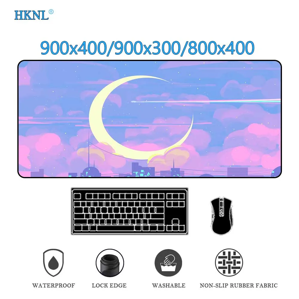 

Anime Moon landscape Large Rubber Gaming Speed Kawaii anime Mousepad Keyboard Computer deskmat pink mouse pad 900x400 xxl carpet