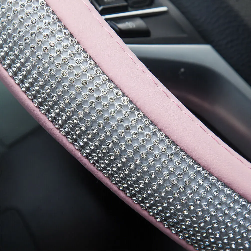 

NEW Steering Wheel Cover Bling Shiny Rhinestone Car For Women Girls Pink
