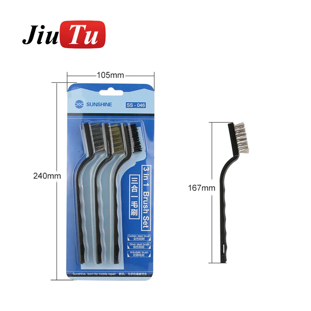 

3in1 Rust Clean Tools Brush Set Steel Brass Nylon Brush Cleaning Polishing Detail Phone Repair Kit Jiutu