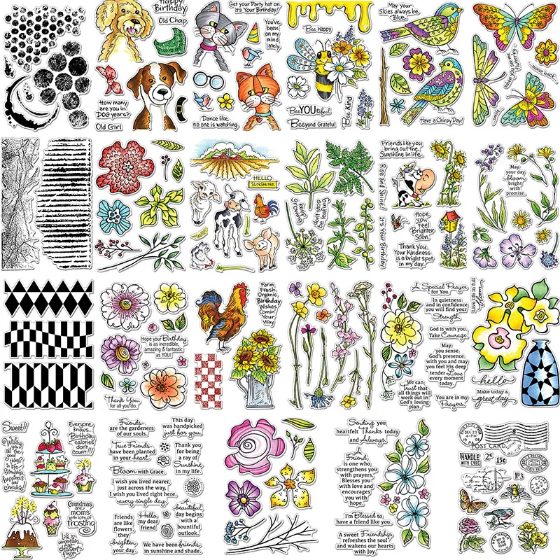 Цветочные Цветы пчела собака кошка птицы бабочка коровы марки пожелания фраз