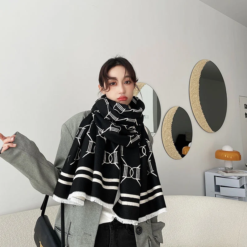 

new d letter imitation cashmere scarf 2021 new double-sided shawl for women women's fashion warm scarf
