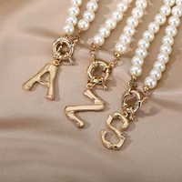 a z initial letter necklace for women goth imitation baroque pearl choker necklace initials clavicle chain alphabet jewelry gift