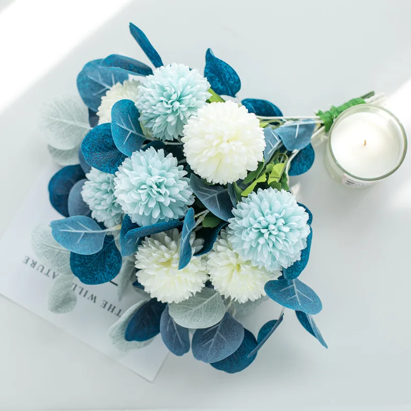 

Artificial Flowers High Quality Real Touch Daisy Flowers Bouquet Living Room Fake Plastic Small Dhalia Flower Ball