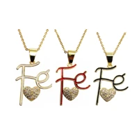 micro zircon letter fe pendant necklace chain pendant drip paint love heart pendant necklace copper chain jewelry necklace