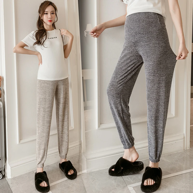 Soft Cotton Pants High Waist Clothes Pregnant Women Maternity Trousers Pregnancy High Waist Elastic Pants with Pocket Clothing