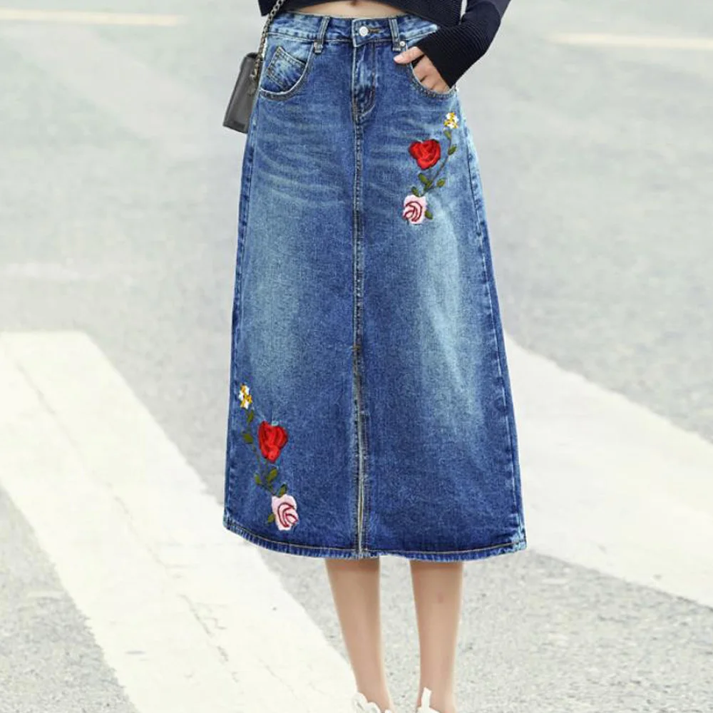 Повседневные джинсовые юбки женская джинсовая Макси-юбка с высокой талией и