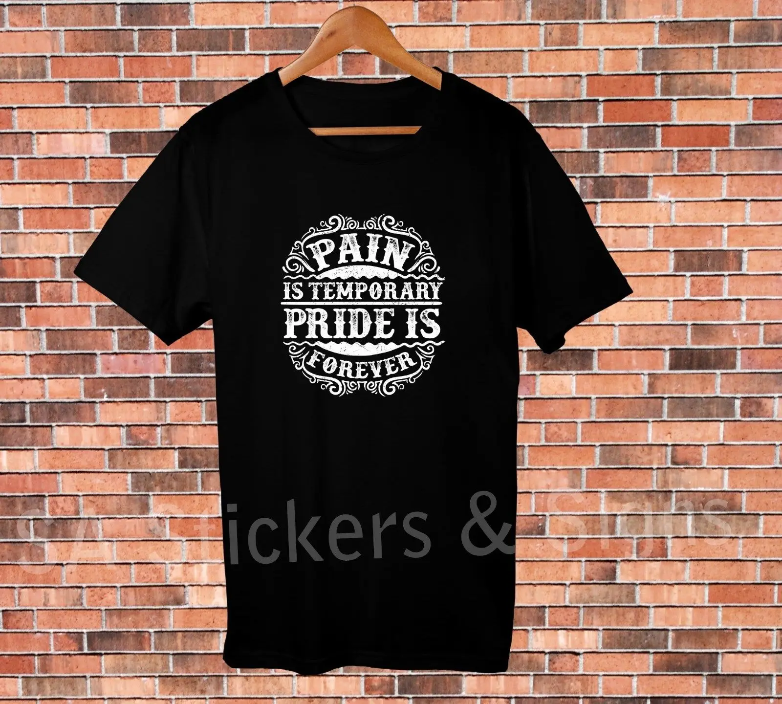 

2019 New Casual Cool Tee Shirt Gyms weights Motivational Cotton T-shirt with Pain is temporary Pride is forever Hot Sale T-shirt