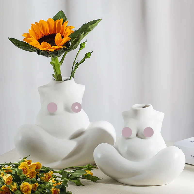 

Nordic Creative Ceramic Home Decoration Simple Art Large Plain Flower Vase Hydroponic Broken Arm Human Body Vase