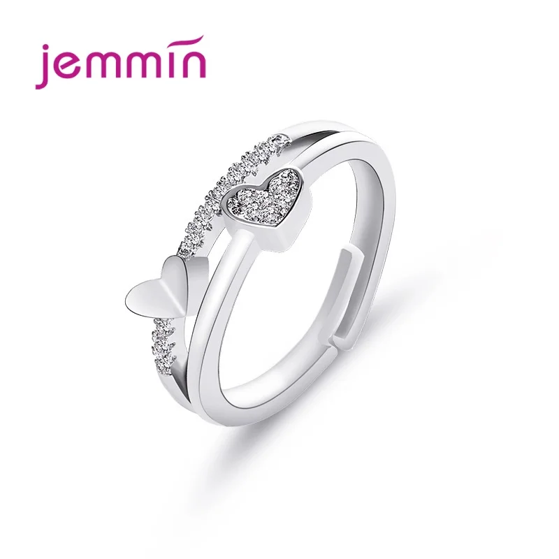 

Hot Authentic 100% 925 Sterling Silver Double Love Heart Simple Free Size Adjustable Open Ring for Women Mother's Day Gift