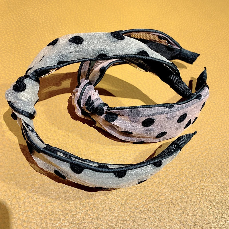 Женская шифоновая повязка на голову в горошек элегантная с украшением аксессуар