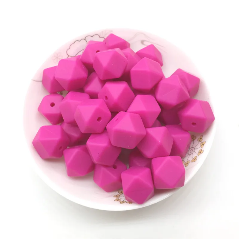 Chenkai-mordedor hexagonal de silicona para beb&eacute;, chupete infantil sin BPA, 14mm, accesorios sensoriales de juguete, 50 piezas-3
