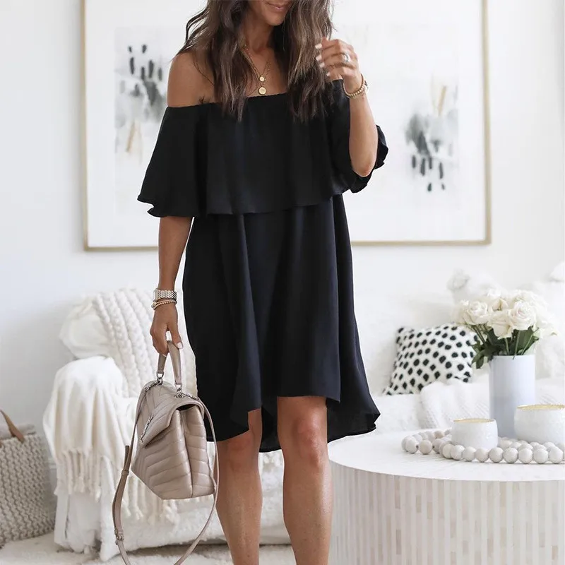 

Women sexy off shoulder butterfly sleeve loose mini dress Wine red green black summer dress 2021 Ladies night club party dresses