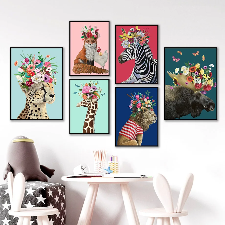 

Baby Nursery Wall Art Cute Cartoon Animal Pictures Bubblegum Giraffe Panda Posters Zeabra Canvas Painting For Kid Bedroom Decor