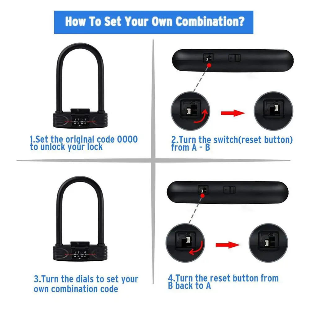 

Bicycle U Password Lock Bike Lock Anti-Theft Waterproof Anti-hydraulic Secure Lock with Mounting Bracket For bike Accessories