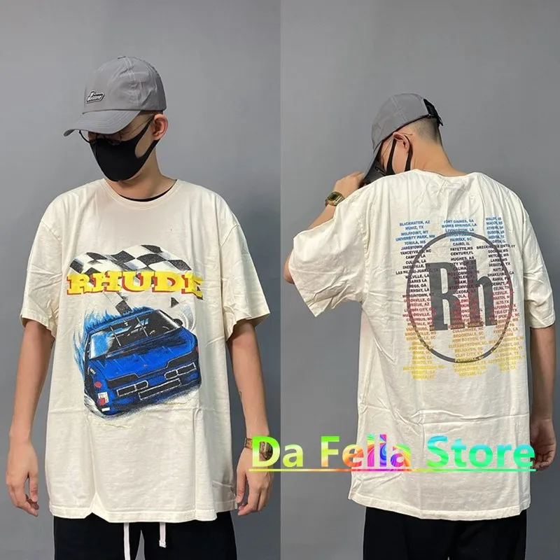 

RHUDE T-shirt 2021 Men Women High Quality RHUDE World Racing Tee 1:1 Tops City Race Station RH Short Sleeve