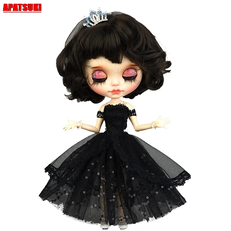 Платье принцессы для куклы Blythe одежда вечерние платья Черное кружево