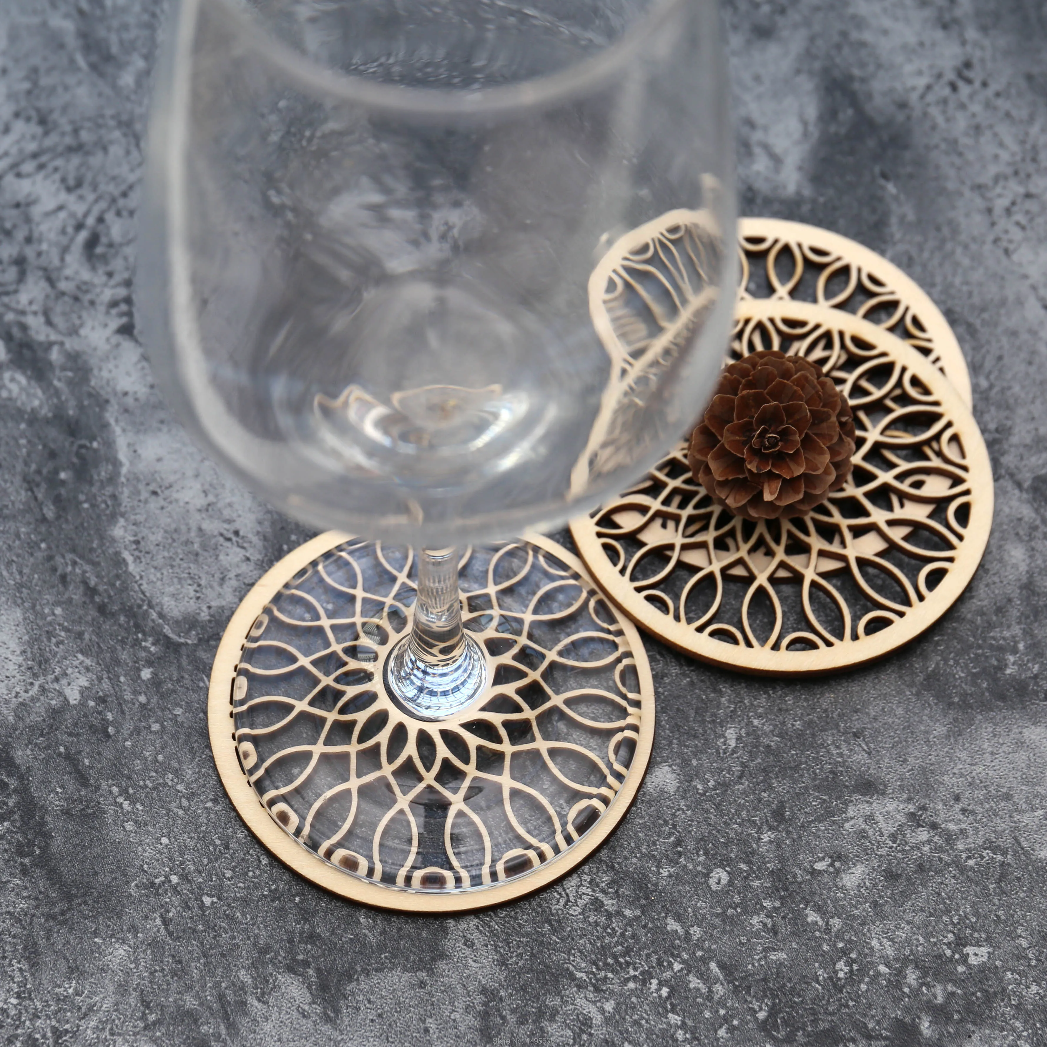Геометрическая подставка деревянная с цветком жизни для напитков Подарочная