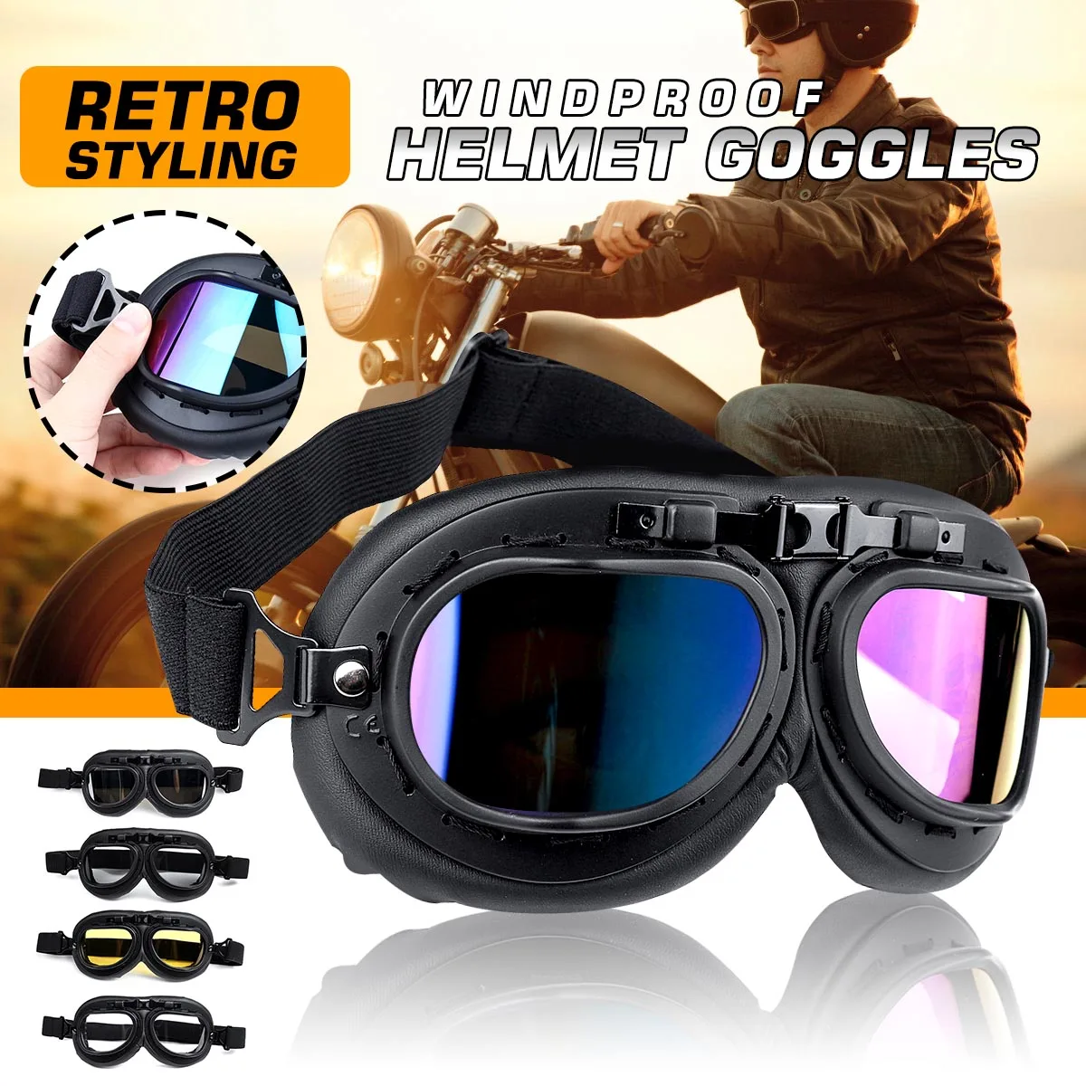 Gafas Retro para motocicleta, casco protector para motocross, todoterreno, Scooter, esquí, carreras, a prueba de viento, gafas Anti UV