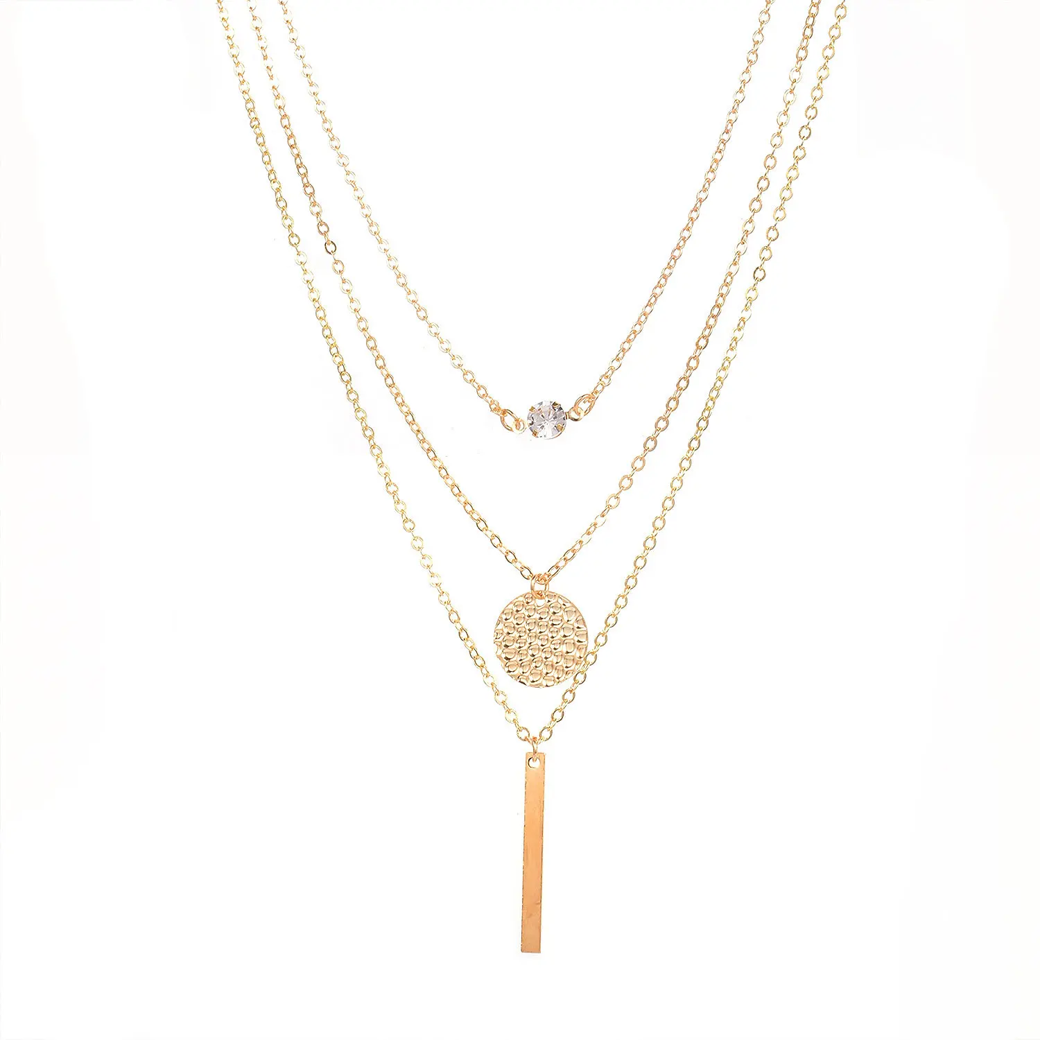 Трендовое многослойное ожерелье с металлической ручкой и блестками в стиле