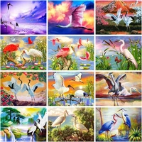 gatyztory painting by numbers birds and animals handpainted drawing on canvas acrylic paint red crowned crane home decoration gi