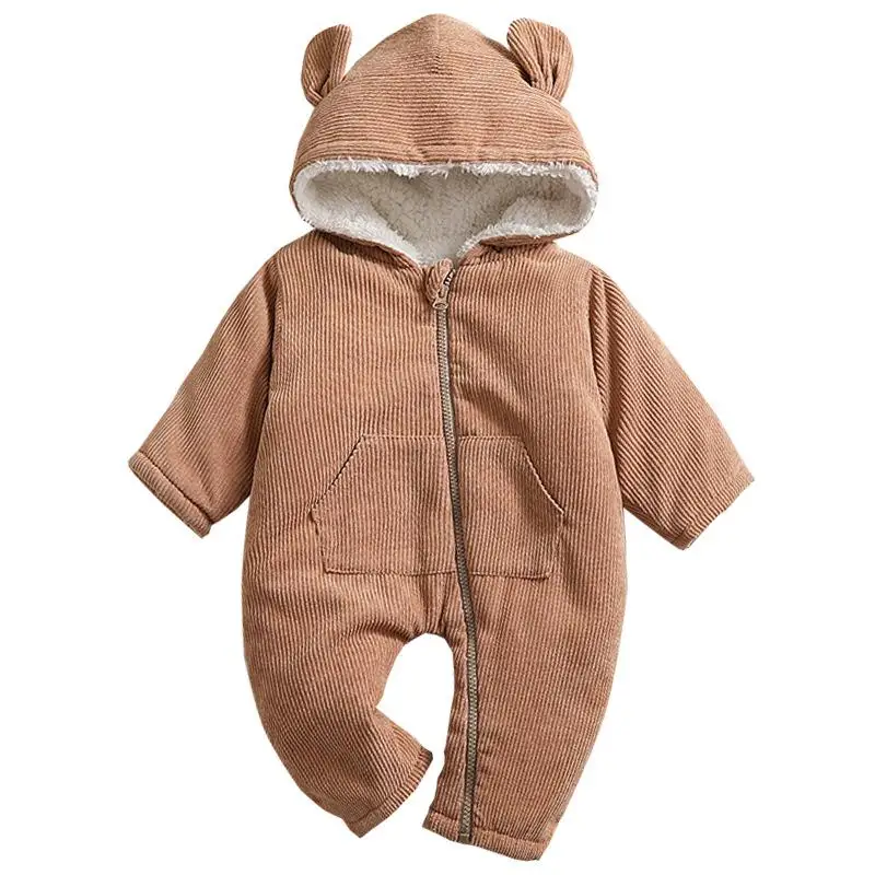 

2021 New Cute BABY Newborn Baby Boy Girl Clothes Long Sleeve Hoddies Bear Zipper Baby Romper Clothes Autumn Winter Wear 0-18M