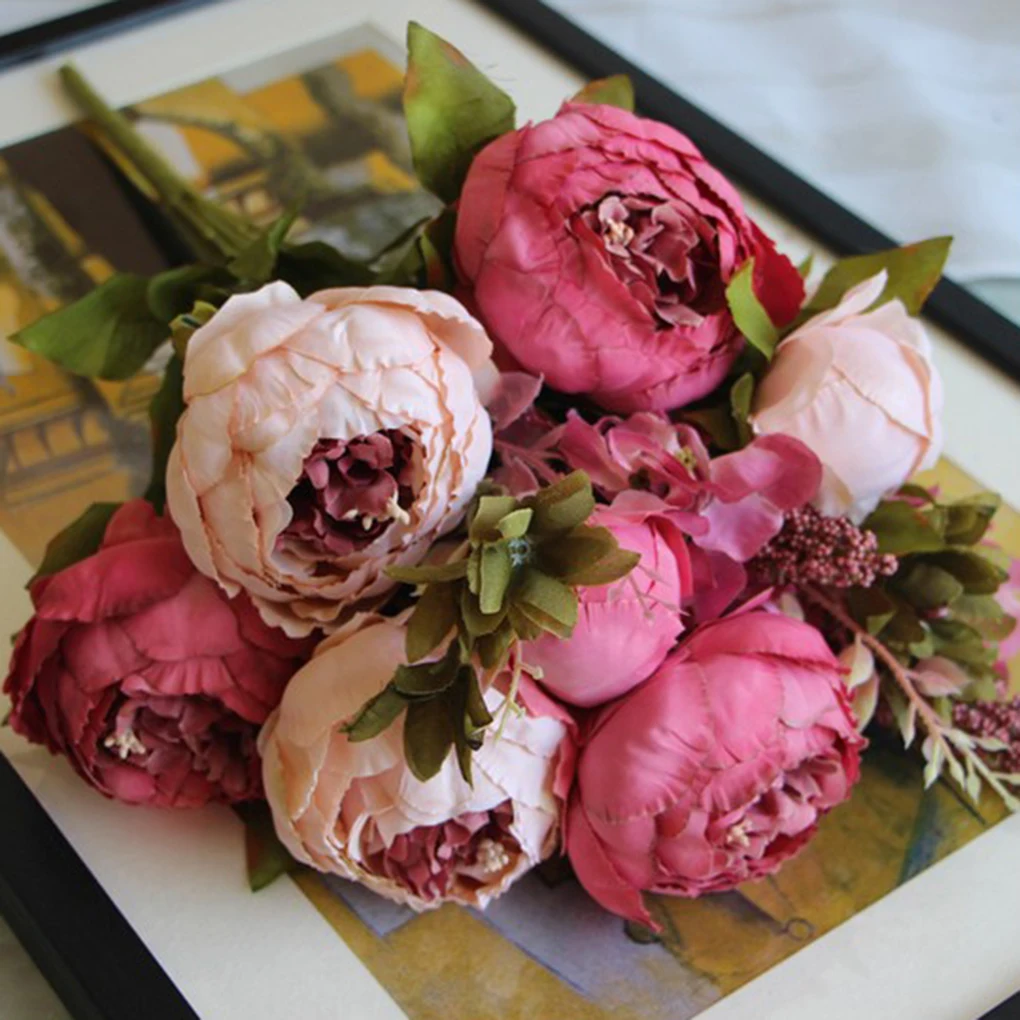 

1Bunch European Artificial Peony Decorative Party Silk fake Flowers Peonies For Home Hotel decor DIY Wedding Decoration