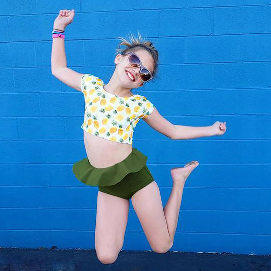 Купальный костюм для девочек из 2 предметов с принтом в виде листьев лотоса