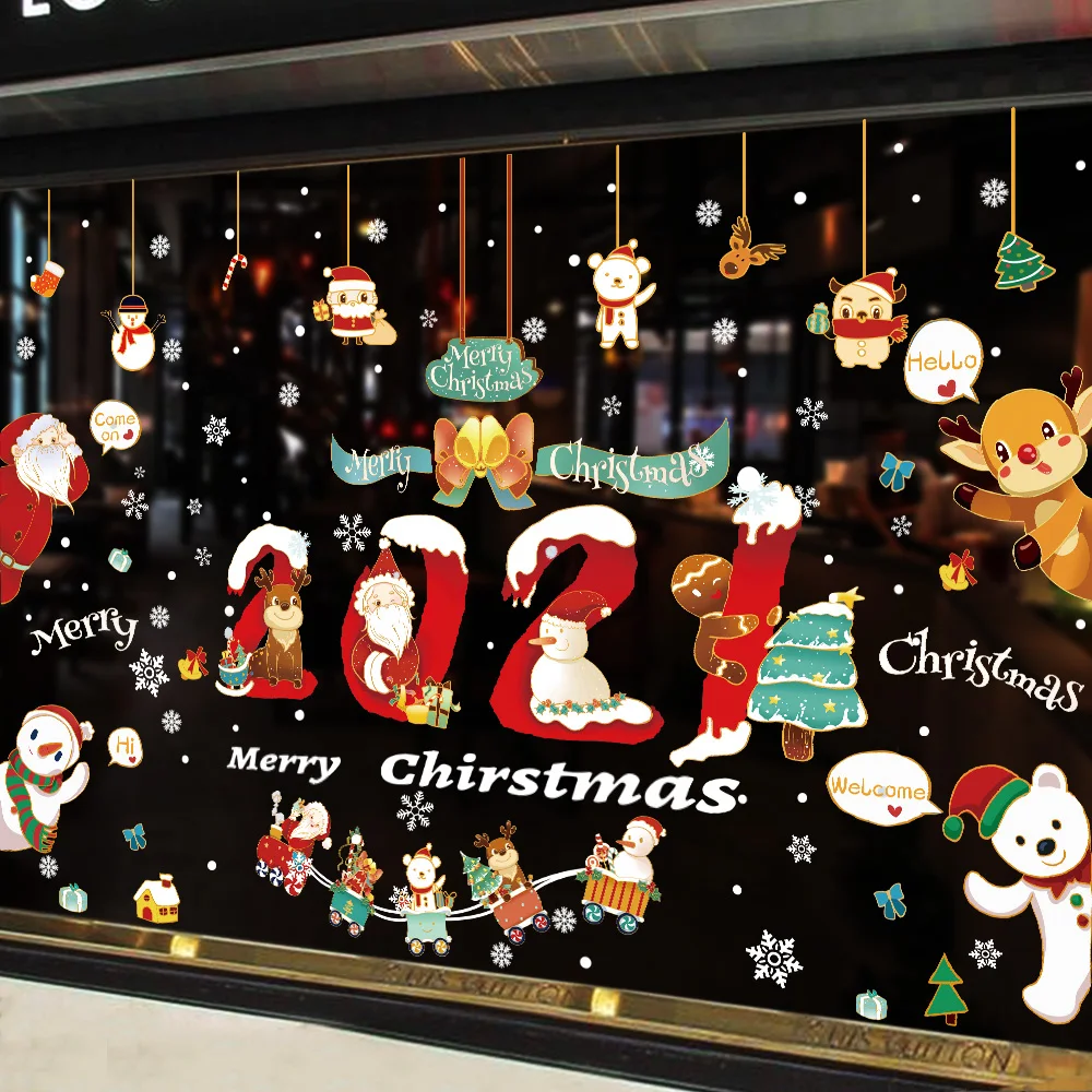 

Christmas Decoration Electrostatic Stickers Glass Doors Showcase Shopping Mall Store Scene Layout Creative Holiday Supplies