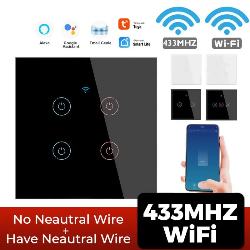 

ЕС интеллектуальный переключатель Wi-Fi сенсорный Экран пульт дистанционного управления Вкл/Выкл 1/2/3/4 Gang 433 МГц RF голос APP сенсорный Управлени...
